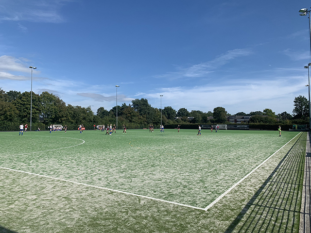 Sand filled field hockey field